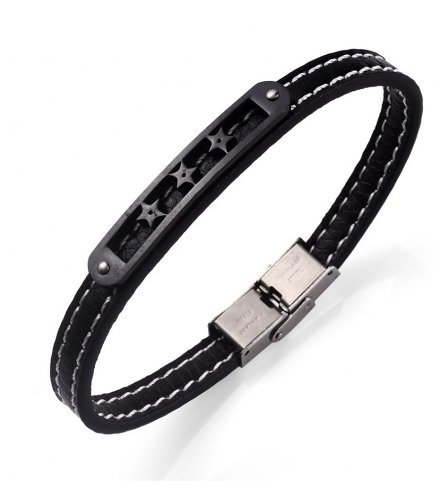 MJ028 - Stainless steel star three-star leather bracelet